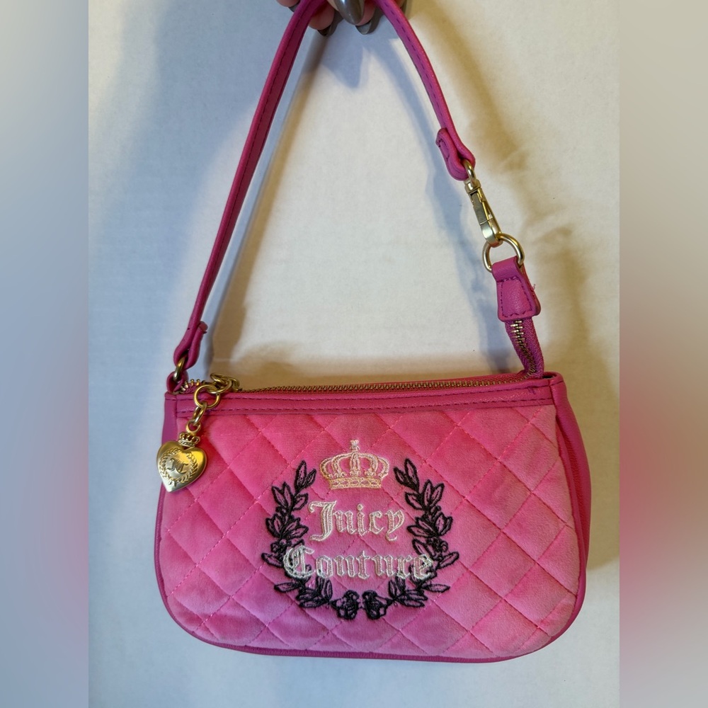 Vintage 2000s Juicy Couture Hot Pink Wristlet Quilted Y2K Crown Charm Royal NWOT